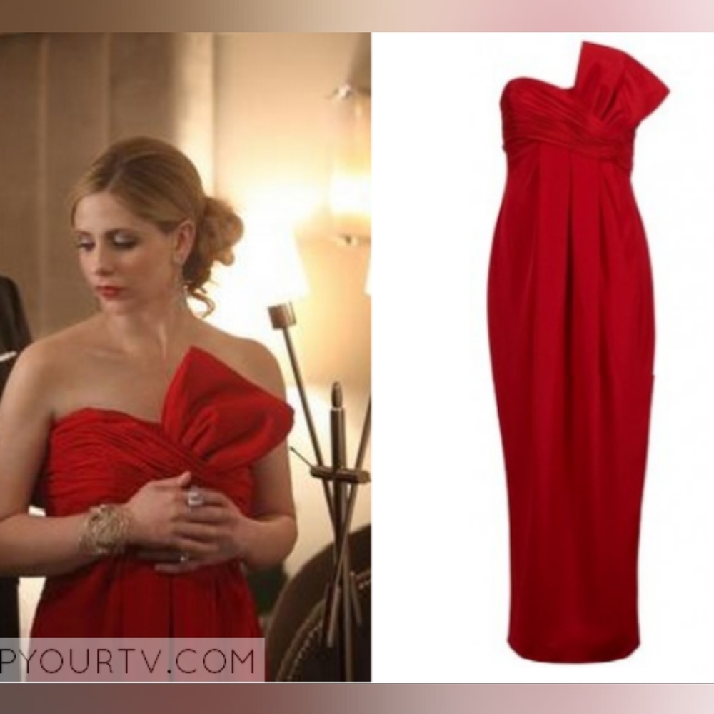 $1,400 MARCHESA NOTTE RED BOW SILK  RUNWAY GOWN 10